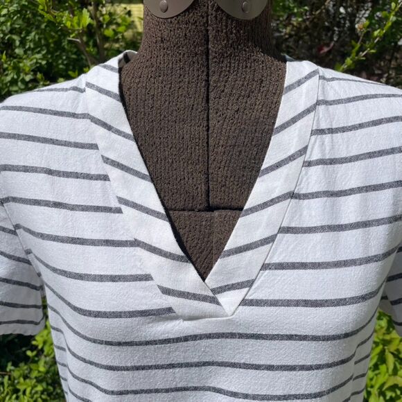 Lands' End Cotton Linen Blend Shift Dress Sz 6 White Mixed Stripes Short Sleeves - Picture 4 of 12